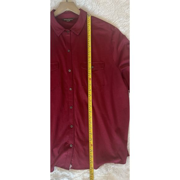 Tommy Bahama Womens Button Blouse Size XL 100% Cotton Roll Tab Casual Burgundy - Picture 9 of 11